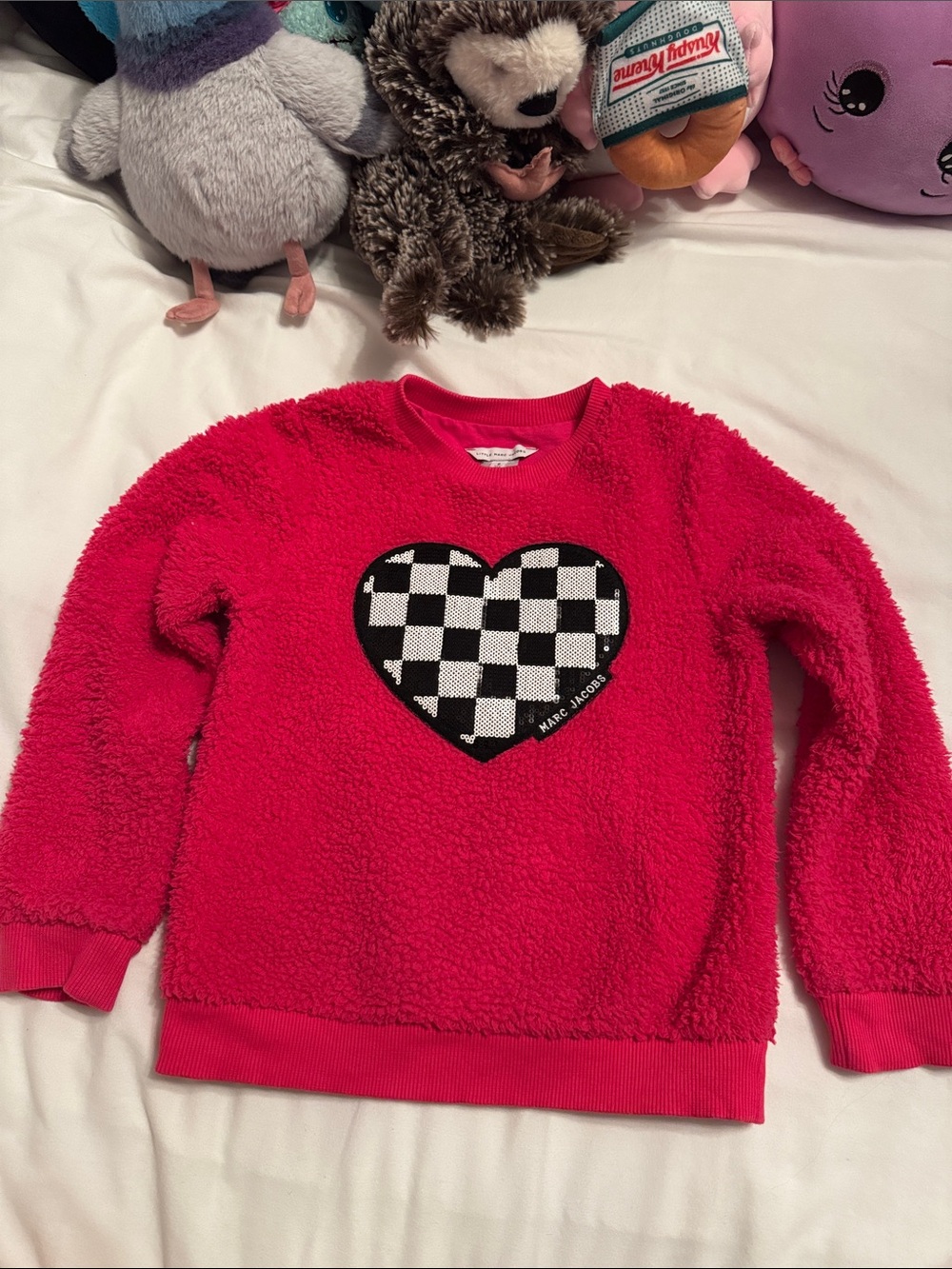 Marc Jacobs Girls' Hot Pink Sherpa Sweatshirt with Checkerboard Heart